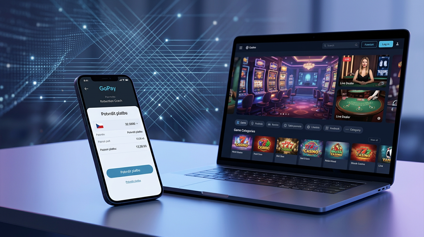 Smartphone s platební bránou GoPay a herním prostředím online kasina