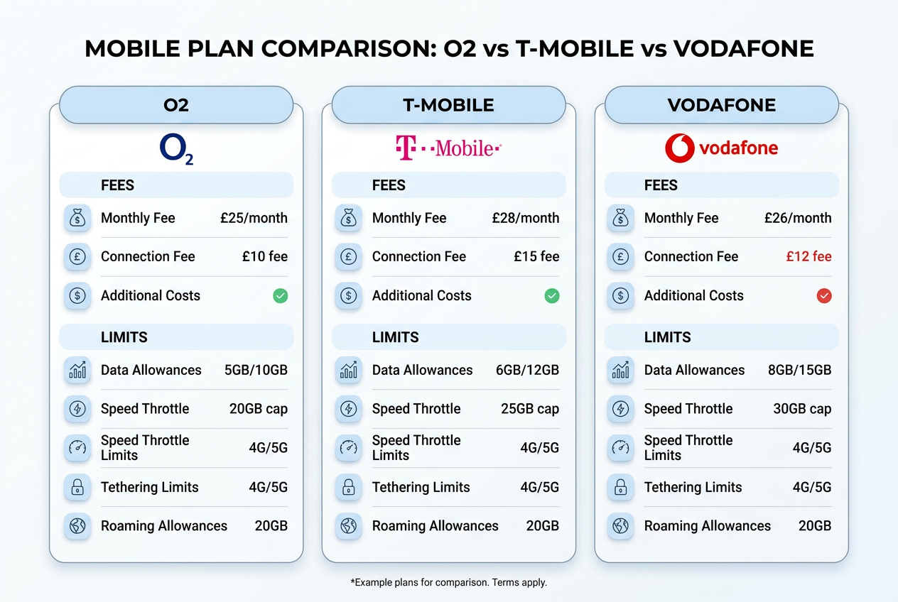 Grafické srovnání poplatků mobilních operátorů O2, T-Mobile a Vodafone